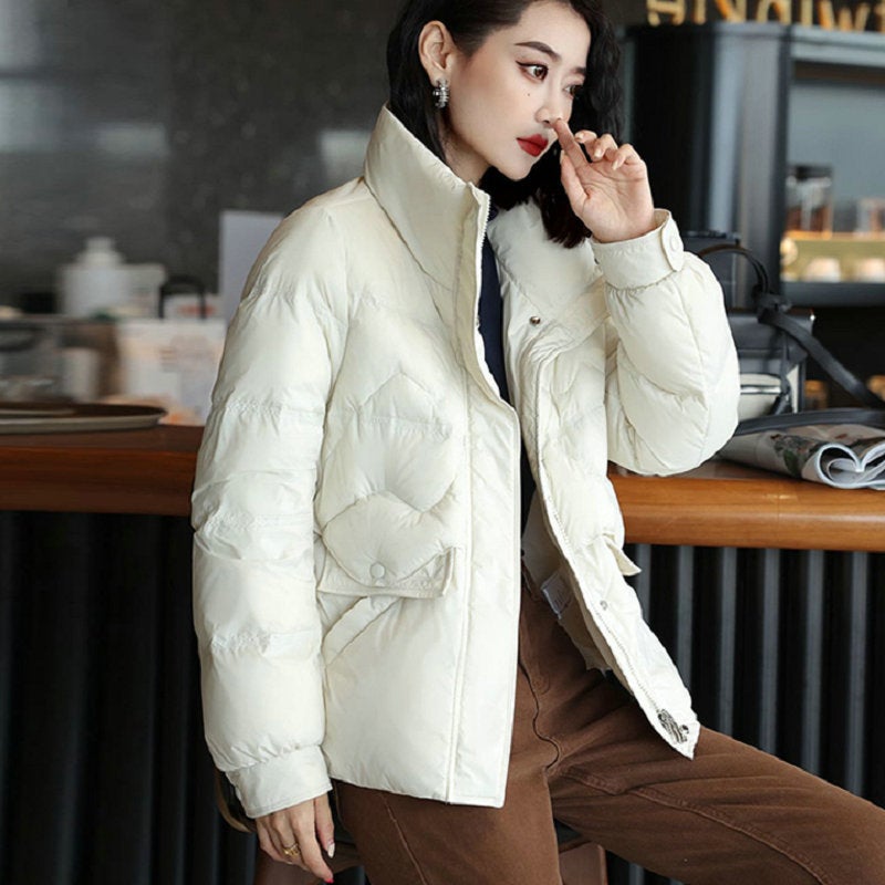 Elegant Puffer Jacket Womens High-end White Winter Coat Ivory White