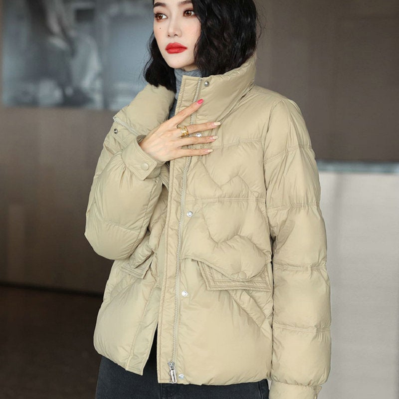 Elegant Puffer Jacket Womens High-end White Winter Coat Ivory White