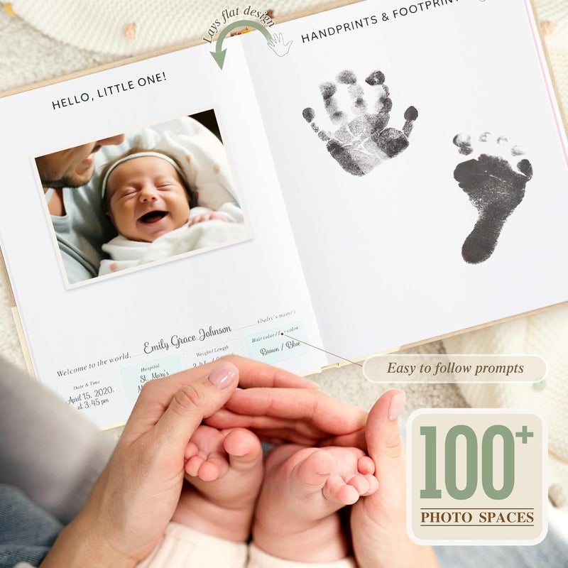 Lanpn Hello Baby Memory Book for Boy Girl  Linen Hardcover Baby Book Keepsake for New Parents  Newborn Baby First 5 Year Journal Scrapbook Photo Album Baby Milestone Book Pink 154 Pages - Image 4