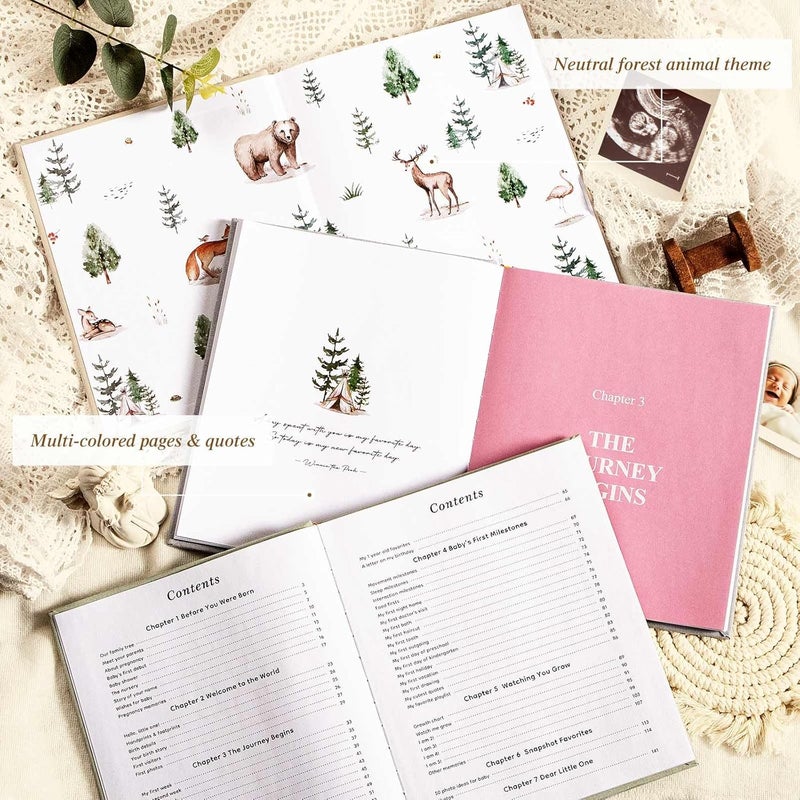Lanpn Hello Baby Memory Book for Boy Girl  Linen Hardcover Baby Book Keepsake for New Parents  Newborn Baby First 5 Year Journal Scrapbook Photo Album Baby Milestone Book Pink 154 Pages - Image 3