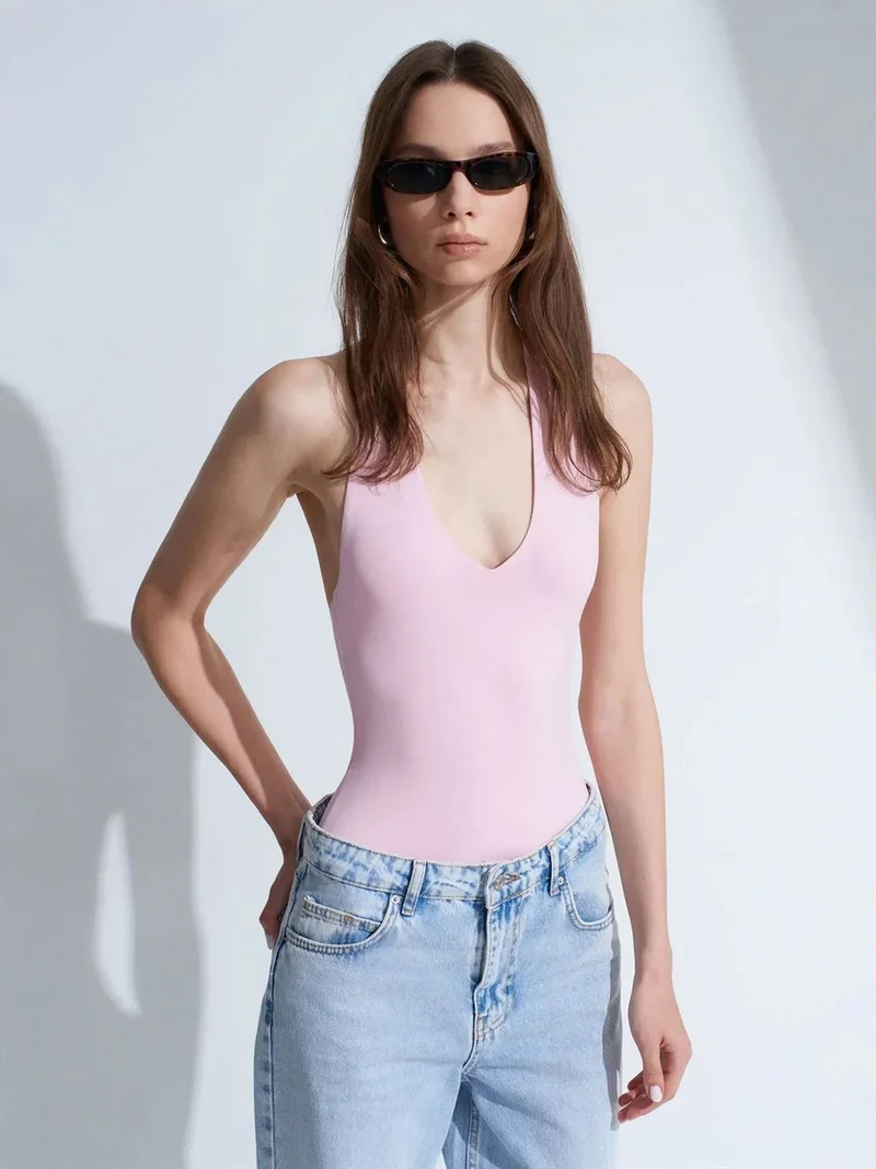 ديلفين Dilvin Halter Neck Cut-Out Bodysuit
