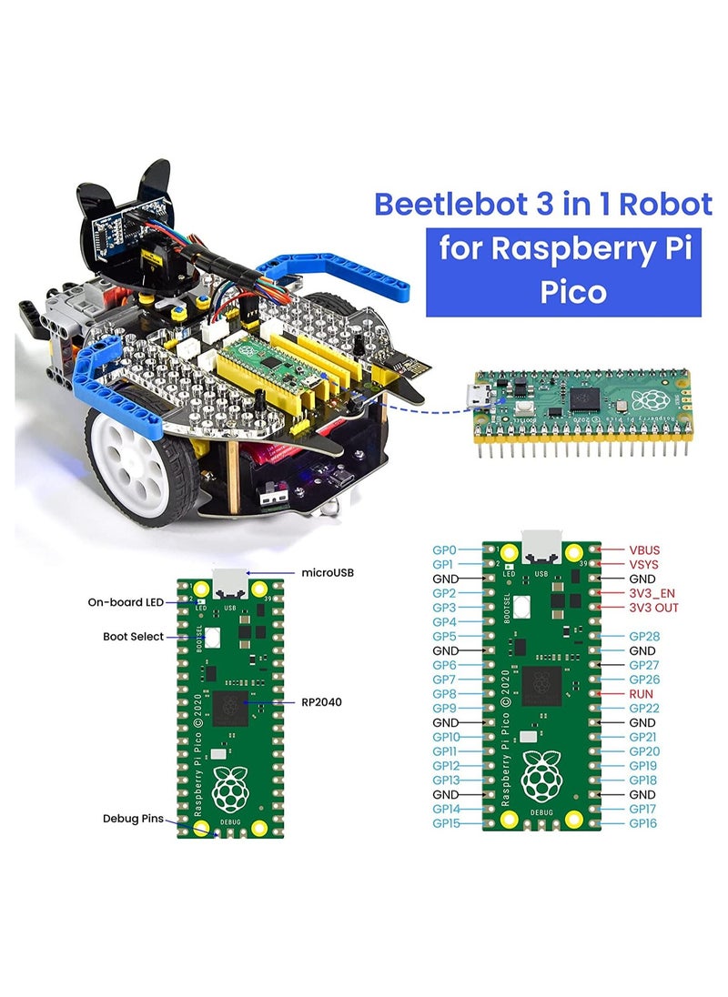 Keyestudio Beetlebot 3 in 1 Robot Car Starter Kit for Raspberry Pi PICO, Micro Python C plus Language, Matrix Display, APP & IR Remote Control, WiFi Module, with Building Blocks for Programming  - Image 2