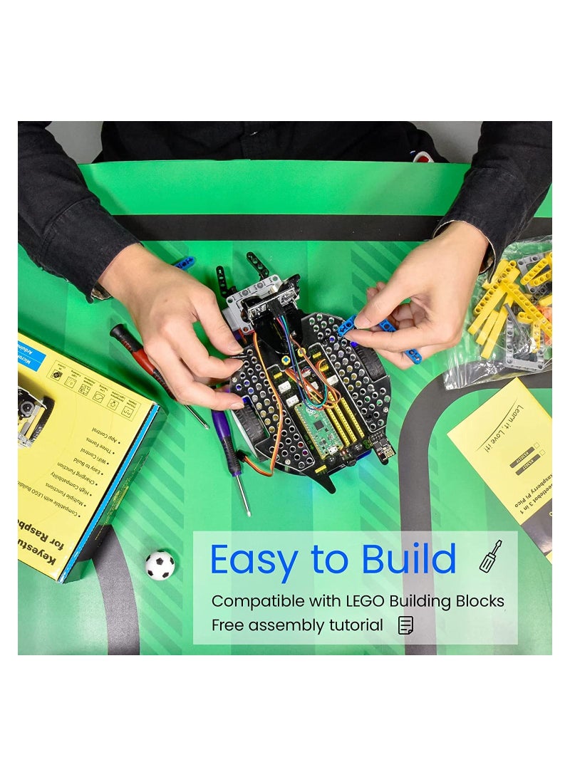 Beetlebot 3 in 1 Robot Car Starter Kit for Raspberry Pi PICO, Micro Python C plus Language, Matrix Display, APP & IR Remote Control, WiFi Module, with Building Blocks for Programming