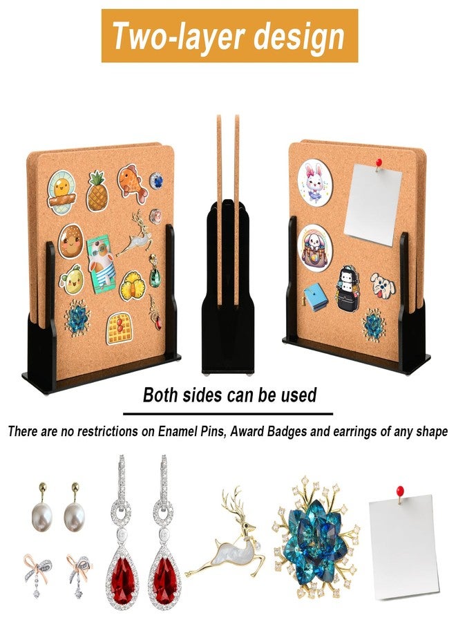 Homakover Cork Enamel Pin Display Stand with Acrylic Base, Tabletop Pin Organizer Display Storage, Brooch Pin Holder, Pin Display Holder for Award Badges Pins Collectible with 2 Pages, Hold Up To 150 Pins - Image 5