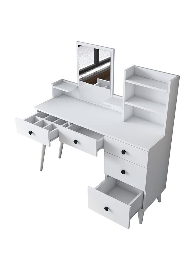 Home Canvas Home Canvas Makeup Dressing Table 5 Drawers Shelf Mirrored Jewelry Organizer White  - Image 5