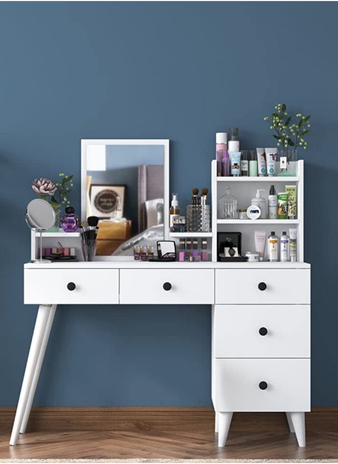 Home Canvas Home Canvas Makeup Dressing Table 5 Drawers Shelf Mirrored Jewelry Organizer White  - Image 4