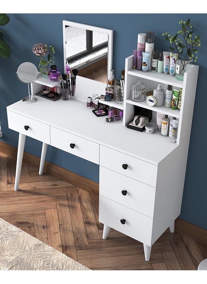 Home Canvas Home Canvas Makeup Dressing Table 5 Drawers Shelf Mirrored Jewelry Organizer White  - Image 2