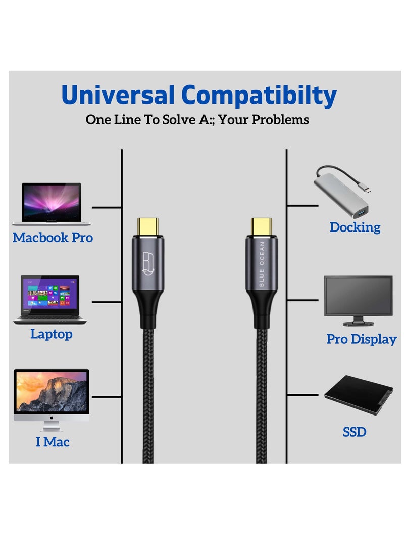 BLUE OCEAN - USB4 Cable 2.6Ft, BLUE OCEAN 100W Charging USB C to USB C Cable, USB Type C Cable 40Gbps and 8K/5K@60Hz Video, Compatible with Thunderbolt 4 3, Type-C MacBook, iPad, Galaxy S22, Android - Image 1