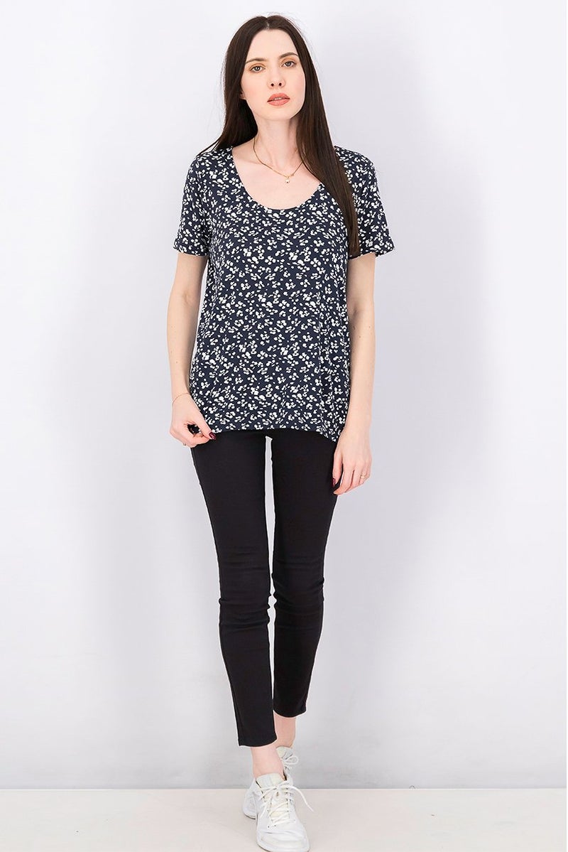 Tchibo Women Scoop Neckline Floral Print Top, Multicolor - Image 2