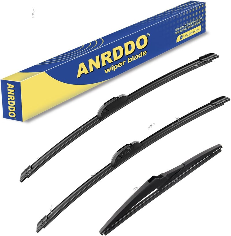 ANRDDO مجموعة استبدال لمساحات زجاج أمامي لسيارات نيسان روج 2008-2013، نيسان روج سيلكت 2014-2015، تويوتا ياريس 2007-2011، شفرات مساحات أصلية - 26"/14"/12" (مجموعة من 3) خطاف U/J تصميم مدمج مطور - Image 1