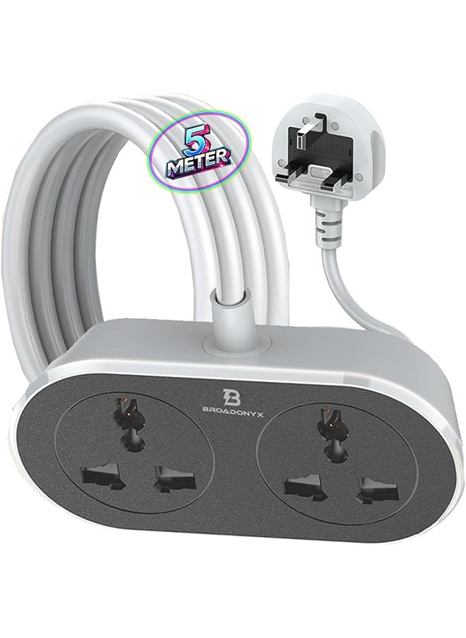 BROADONYX Extension Cord 5M power strip Heavy Duty Cable with 2 Outlets, 2500W, 10A, UK Plug  - Image 1