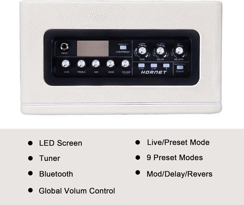 MOOER Hornet White 15W Guitar Amplifier Combo with 9 Digital Amp Models and Bluetooth - Image 3