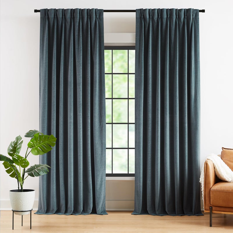 Kayne Studio Back Tab Velvet Pinch Pleated Curtains 84 Inch Long Room Darkening Thermal Insulated Noise Reducing Window Treatments Drapes for Living Room  Storm Blue 22 Hooks 2 Panels 38"" x 84"" - Image 2