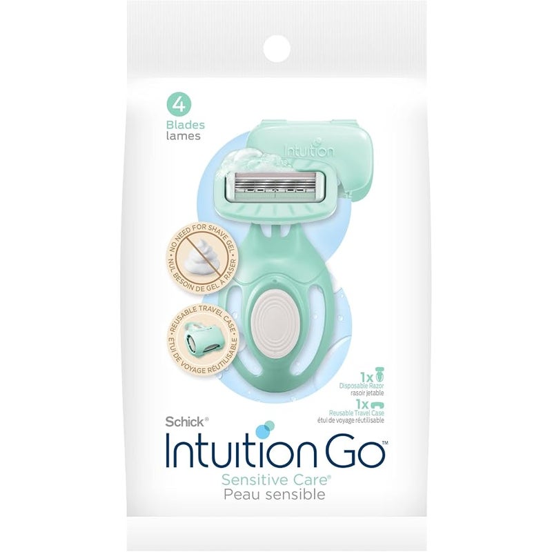 Intuition Schick Go Disposable Travel Razor for Sensitive Skin, 1 Count | Women’s Disposable Razors with Organic Aloe, Travel Razors for Women, Travel Essentials, Stocking Stuffers for Women - Image 1