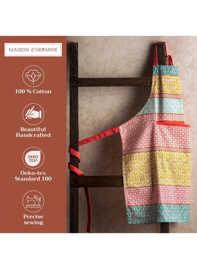 Maison d' Hermine Apron for women with Pocket 100% Cotton 27.50"x31.50" 1 Piece Adjustable Neck Strap & long ties Apron Men, Chef, Wedding, Cooking, Gardening, Server Spring/Summer (Provence) - Image 2