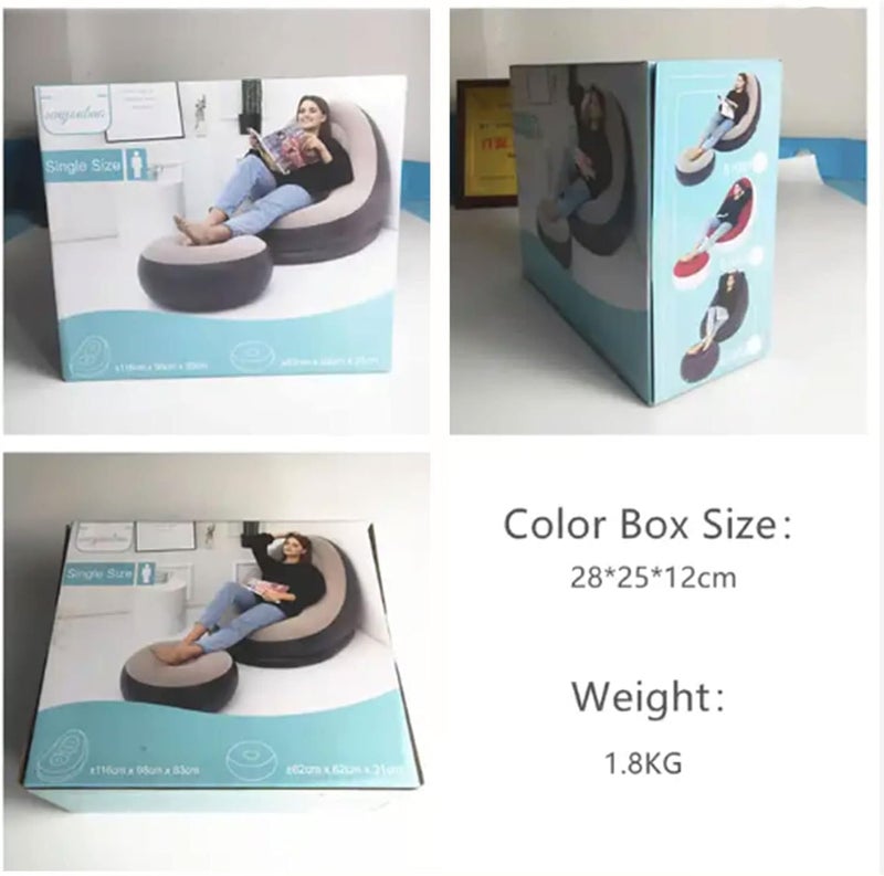 FITTO Thickened Flocking Inflatable Sofa & Footstool Set – Portable Lazy Sofa Bed with Air Cushion Recliner, Foldable PVC Material, Brown, Maximum Load 100kg - Image 4