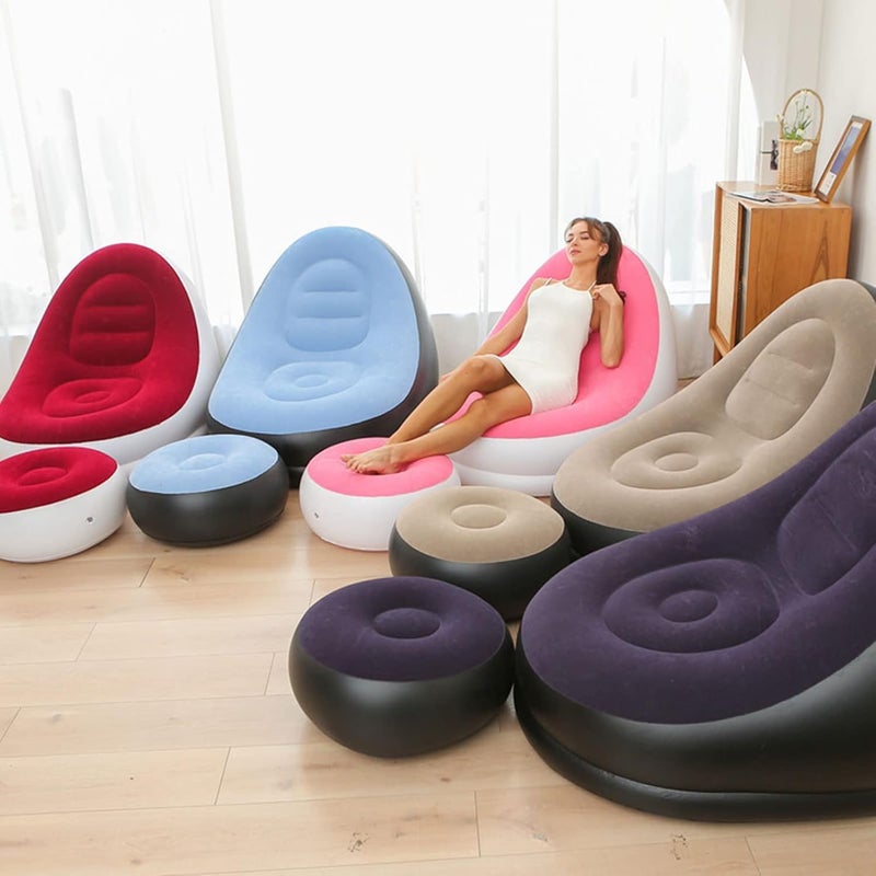 FITTO Thickened Flocking Inflatable Sofa & Footstool Set – Portable Lazy Sofa Bed with Air Cushion Recliner, Foldable PVC Material, Brown, Maximum Load 100kg - Image 5