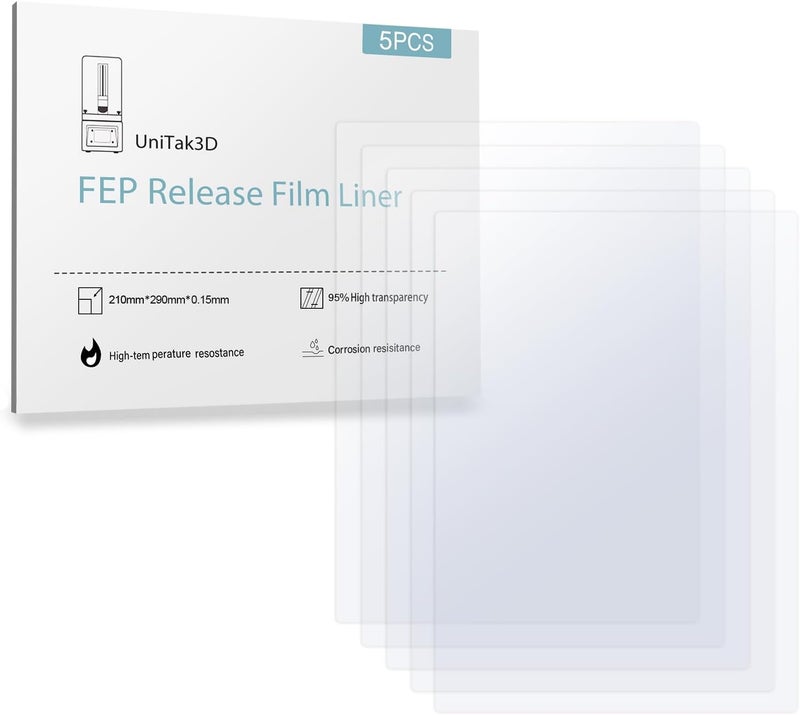 UniTak3D Photon Mono M5s FEP Release Film 210 * 290mm,3D Printer Accessories Compatible with Anycubic Photon Mono M5s and Photon Mono M5 UV DLP LCD Resin 3D Printer-0.15 Thickness(5pcs) - Image 1