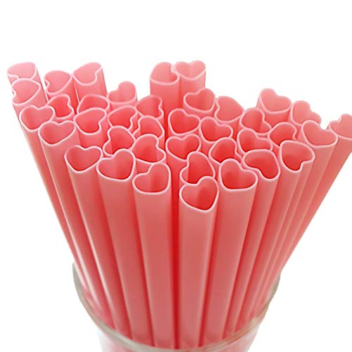 The best MOON 50pcs Heart Shaped Pink Straws Disposable Drinking Cute Straw Individually Wrapped Pink Plastic Straw Galentines Day, Cocktail, Birthday Party, Bridal Shower, Wedding Decorations - Image 4