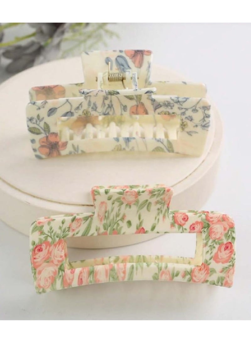 Goolsky Hair Clips for Women - 4 Inch Large Claw Clips with Strong Hold Jaw, Cute Square Fashion Accessories for Thick, Thin or Long Curly Hair, 2 Pack - Image 1