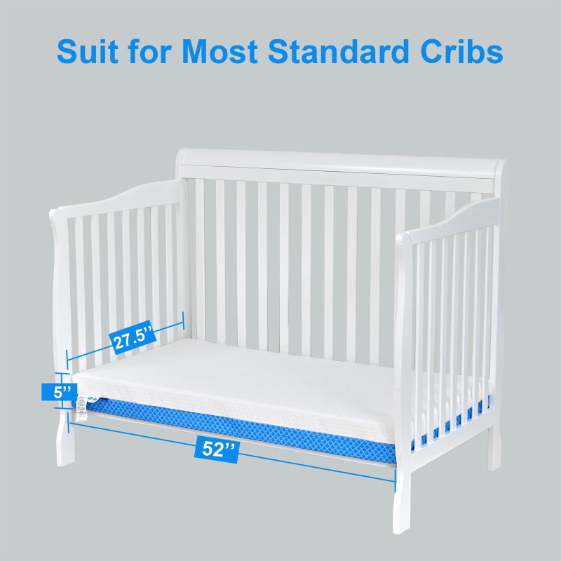 ASANEST Dual Sided Comfort Gel Memory Foam,Breathable Baby Bed Mattress for Crib,Memory Foam Crib Mattress,Premium for Infant and Toddler w/Removable Outer Cover - White&Blue,Standard Size - Image 2