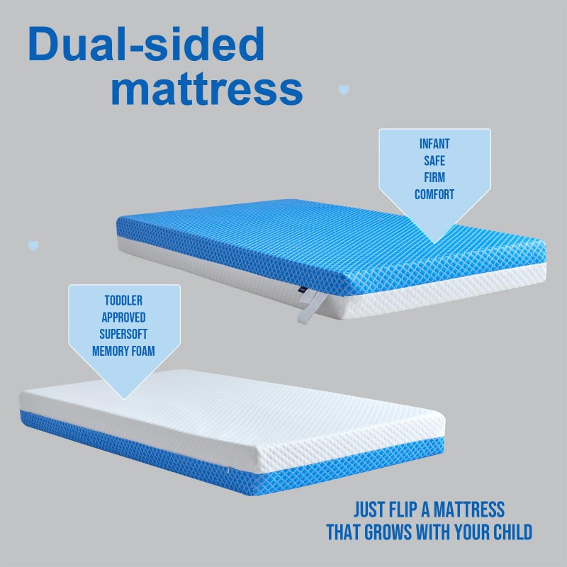ASANEST Dual Sided Comfort Gel Memory Foam,Breathable Baby Bed Mattress for Crib,Memory Foam Crib Mattress,Premium for Infant and Toddler w/Removable Outer Cover - White&Blue,Standard Size - Image 3