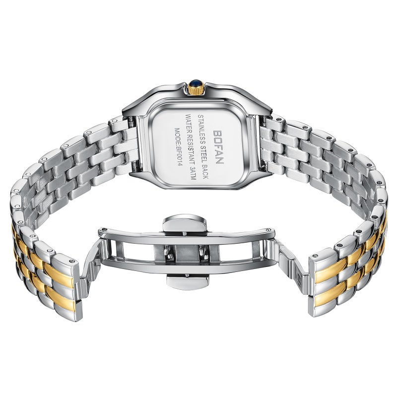 BOFAN Small Gold Watches for Women Easy Reader Ladies Quartz Wrist Watch with Stainless Steel Band,White Roman Dial,Water Resistant,Bracelet Adjuster Included - Image 3