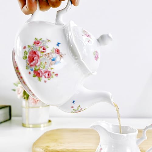 Eplze YBK Tech Strengthen Porcelain Coffee Pot Ceramic Teapot- Pink Rose (Teapot) - Image 3
