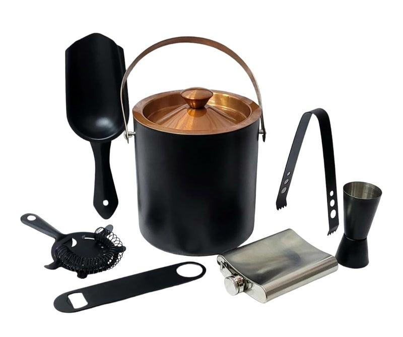 Proniks Stainless Steel 15 Liter Insulated Ice Bucket with OpenerIce Tongpeg MeasureHip Flask and Stainer Keeps Ice Cold for 6h Great bar Tools for Home bar AccessoriesMini bar Wine in Black - Image 1