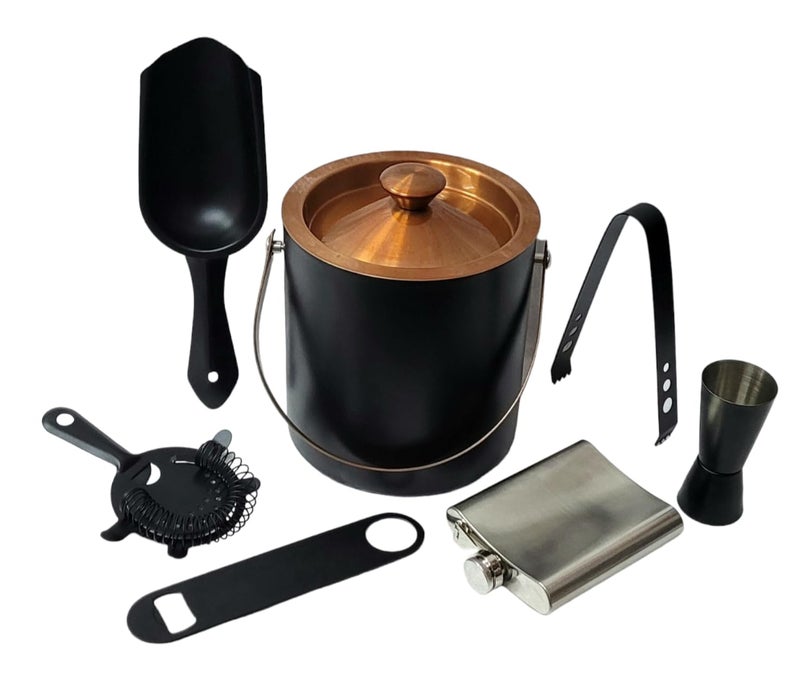 Proniks Stainless Steel 15 Liter Insulated Ice Bucket with OpenerIce Tongpeg MeasureHip Flask and Stainer Keeps Ice Cold for 6h Great bar Tools for Home bar AccessoriesMini bar Wine in Black - Image 2