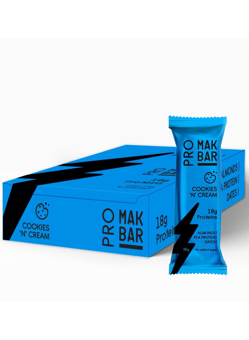 MAK BAR Pro (Cookies 'N' Cream Flavor) Protein Bar 55g 12 pieces - Pack of 12 - Image 1