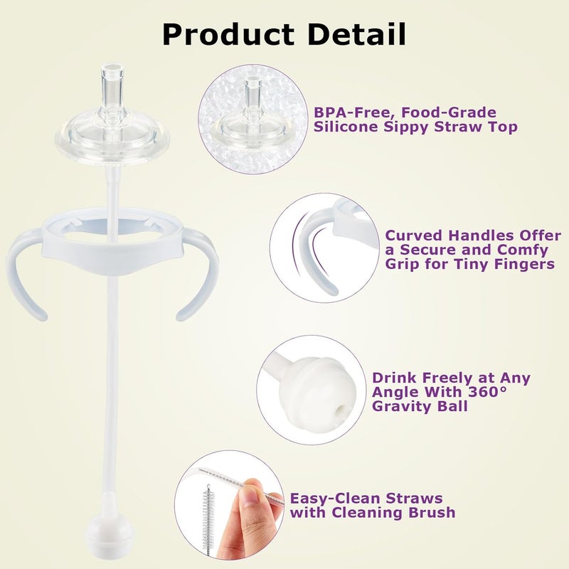 joyfeed Straw Cup Conversion Kit for Philips Avent Natural Baby Bottles - Weighted Straw Sippy Cup Transition Kit with Soft Nipple and Handles, Pack of 4 - Image 3