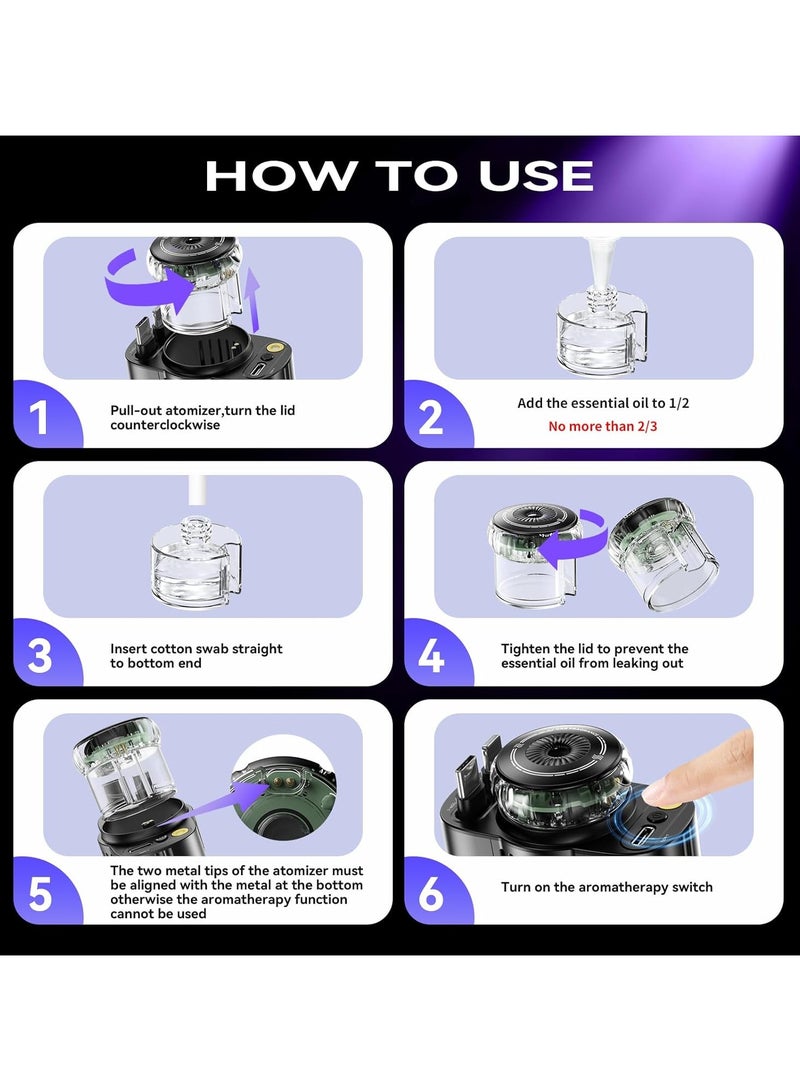 DIGI CORE 5-in-1 Car Charger With Air Freshener Star Light, Retractable Cables USB-C & iOS 3 Perfume Bottle 45W Car Fast Charger Smart Portable Car Air Freshener with Starlight Diffuser Intelligent Sensing & Atmosphere Lighting Black - Image 5