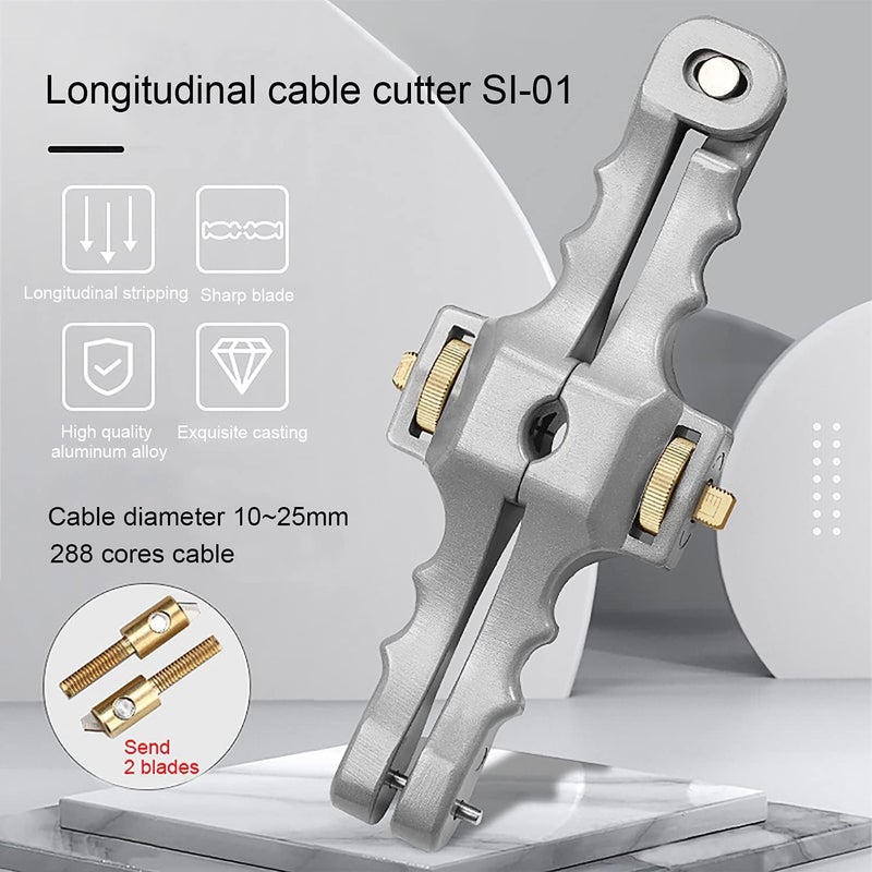 UPTODATETOOLS Armored Fiber Optic Cable Stripping Tool SI01Longitudinal Window Cable Peeler Mid Span Cable Stripper with Adjustable Cutting Depth25 to 1 Diameter 2 spare blades - Image 4