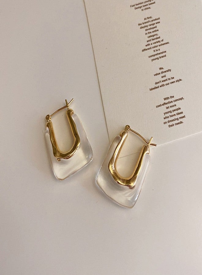 Frodete Chunky Clear Earrings Resin Earrings Retro U Shaped Hoop Earrings Huggie Earrings for Women Minimalist Square Earrings Gift For Women (White) - Image 2