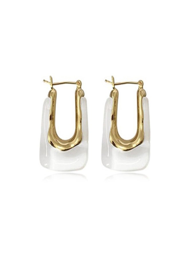 Frodete Chunky Clear Earrings Resin Earrings Retro U Shaped Hoop Earrings Huggie Earrings for Women Minimalist Square Earrings Gift For Women (White) - Image 1