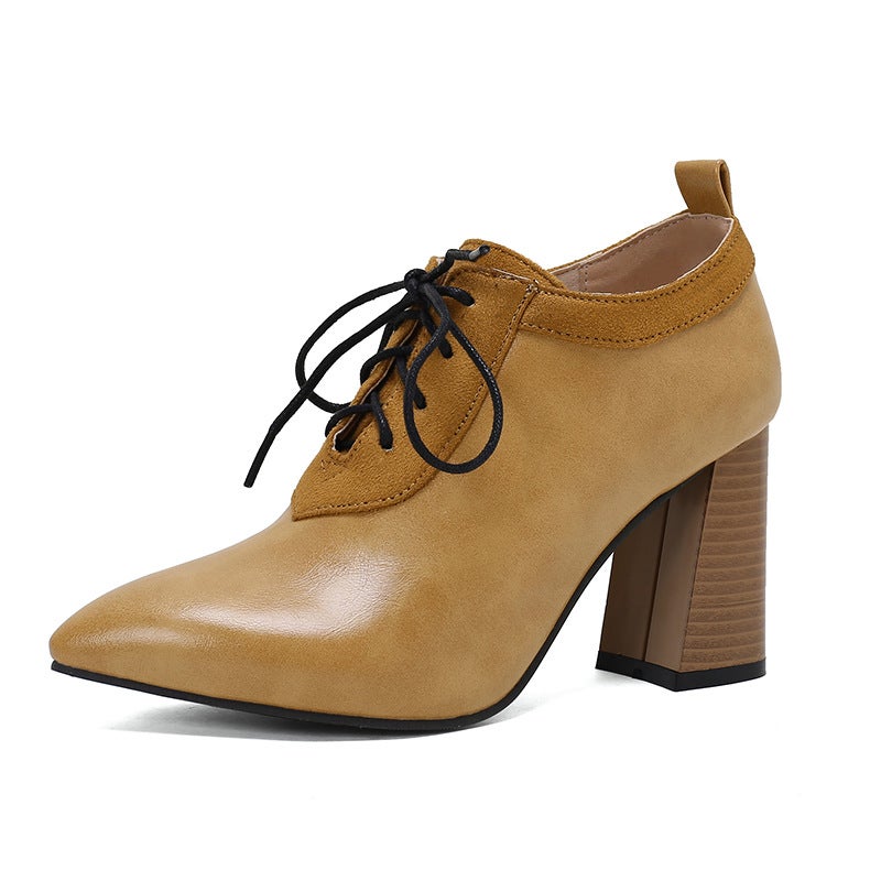 2024 Spring Fashion High Heeled Pointed 32-50 Super Plus Size Wood Heeled Lace-Up Shoes For Women - Image 1
