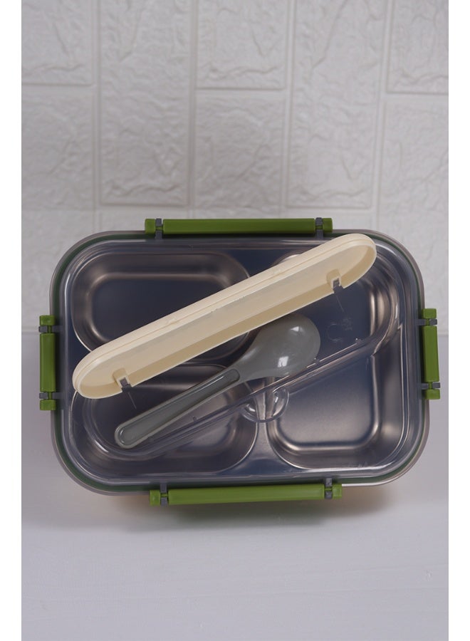 توشيونيكس صندوق غداء كلاسيكي من الفولاذ المقاوم للصدأ سعة 1.8 لتر - صندوق وجبات بينتو بثلاثة أقسام وملعقة وفتحة أدوات مائدة مدمجة في الغطاء - آمن للاستخدام في الفريزر وغسالة الأطباق والميكروويف، مانع للتسرب ومحكم الإغلاق مع ثلاثة أقسام، خالٍ من مادة BPA، خفيف الوزن، حاوية طعام متينة للبالغين والأطفال - للمنزل والمكتب والمدرسة وحضانة الأطفال والسفر - 21 × 14 × 6 سم - Image 3