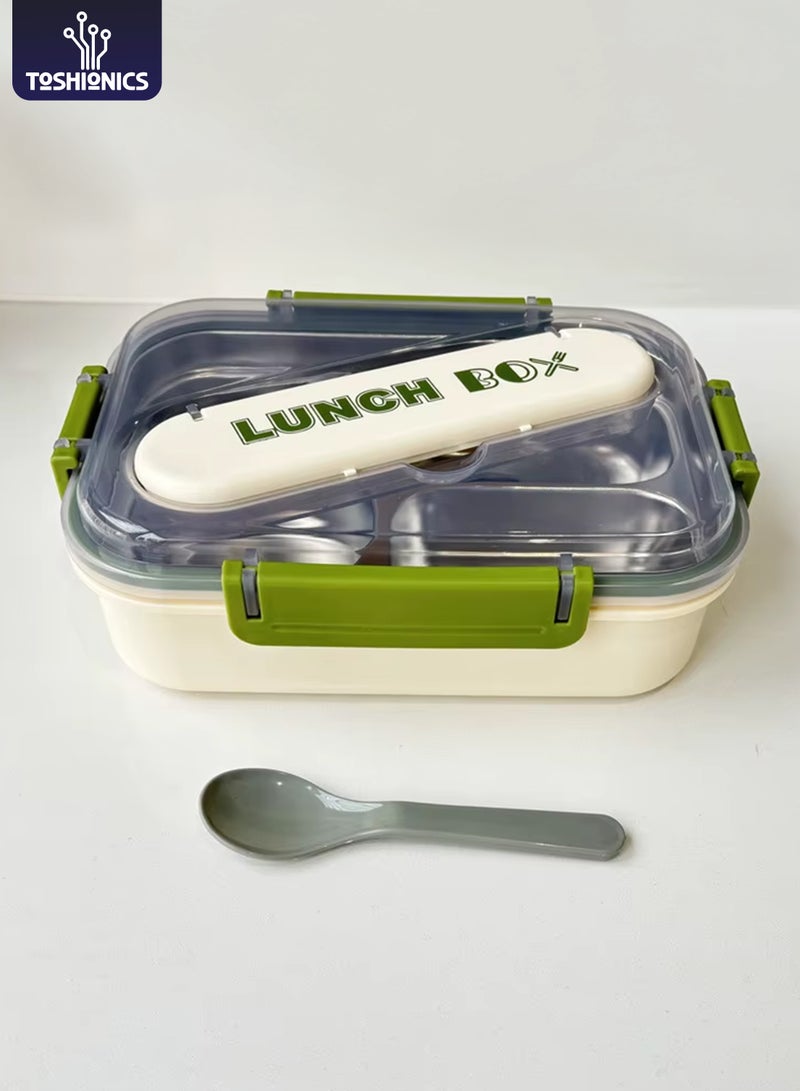 توشيونيكس صندوق غداء كلاسيكي من الفولاذ المقاوم للصدأ سعة 1.8 لتر - صندوق وجبات بينتو بثلاثة أقسام وملعقة وفتحة أدوات مائدة مدمجة في الغطاء - آمن للاستخدام في الفريزر وغسالة الأطباق والميكروويف، مانع للتسرب ومحكم الإغلاق مع ثلاثة أقسام، خالٍ من مادة BPA، خفيف الوزن، حاوية طعام متينة للبالغين والأطفال - للمنزل والمكتب والمدرسة وحضانة الأطفال والسفر - 21 × 14 × 6 سم - Image 1