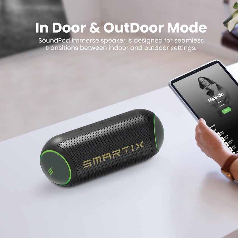 Smartix SoundPod Immerse Portable Bluetooth Speaker 12Wx2, Indoor & Outdoor Usage, Bluetooth V5.0, Signal to noise ratio 280dB, Dynamic EQ, RGB Light, Support SD Card, U-disk - Black - Image 2