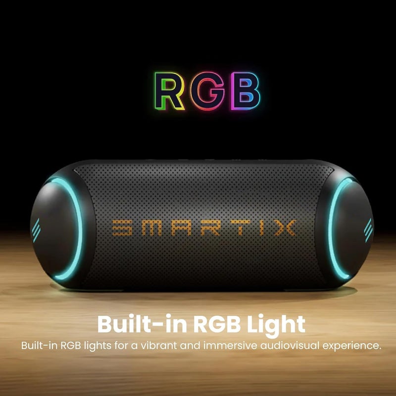 Smartix SoundPod Immerse Portable Bluetooth Speaker 12Wx2, Indoor & Outdoor Usage, Bluetooth V5.0, Signal to noise ratio 280dB, Dynamic EQ, RGB Light, Support SD Card, U-disk - Black - Image 3