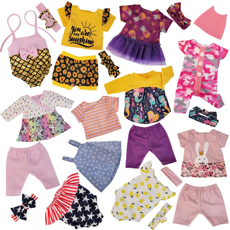 Windolls 10 Sets 14-16 Inch Baby Doll Clothes Dress Outfits Headbands Accessories fits New Born 15 inch Baby Doll - Image 2