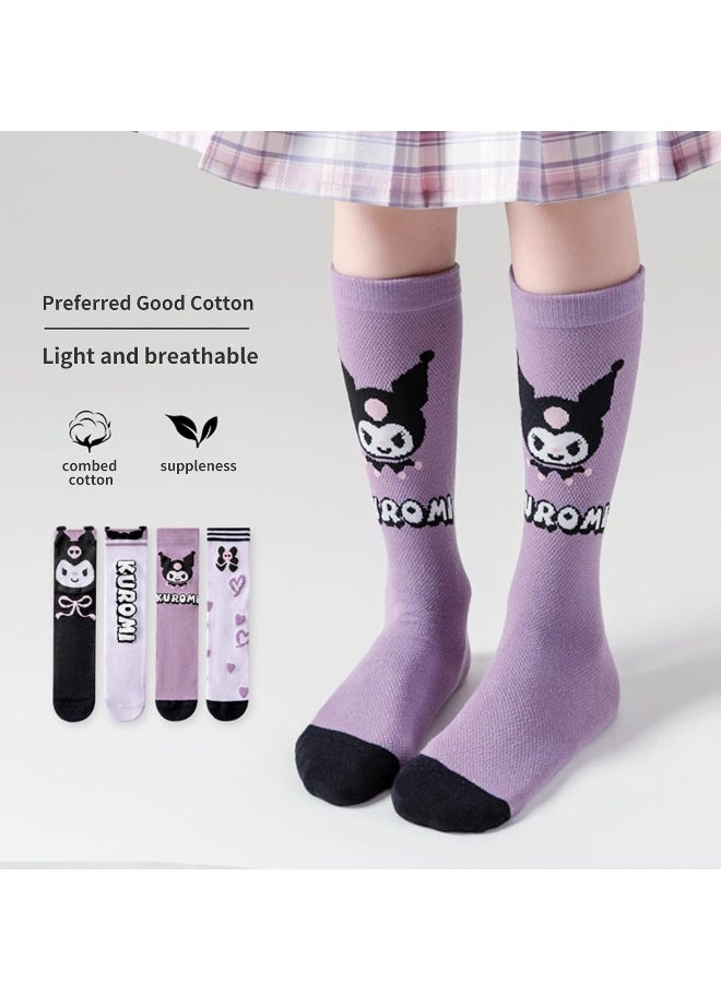 kuromi 4 Pairs Knee High Socks for Girls, Cute Cartoon Compression Sock, Comfy Breathable Long Cotton Stocking - Image 3