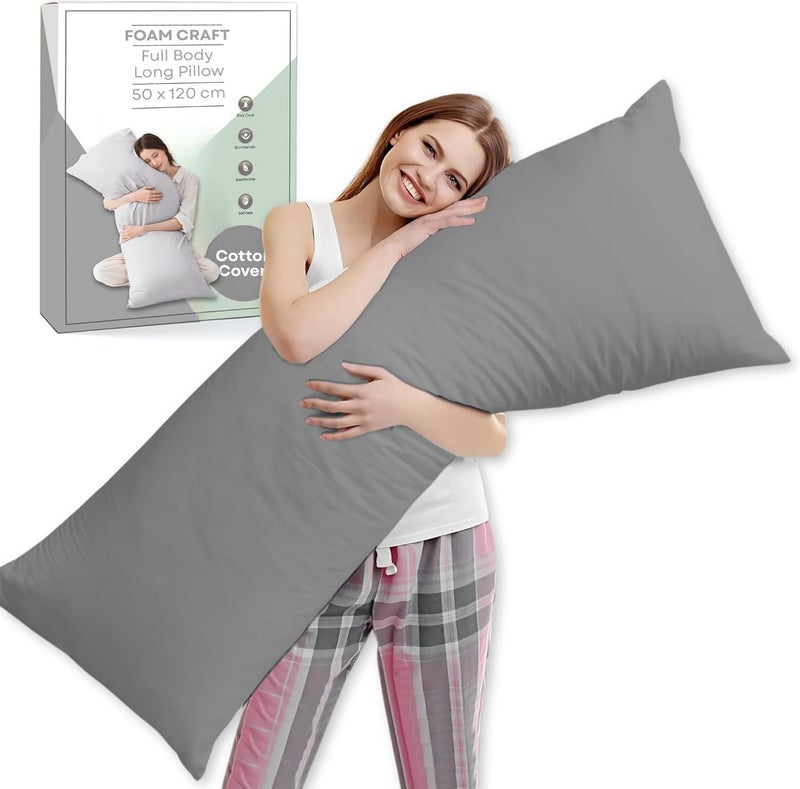 FOAM CRAFT Long Body Pillow with Cotton Cover - 50 x 120 cm - Grey - Image 1