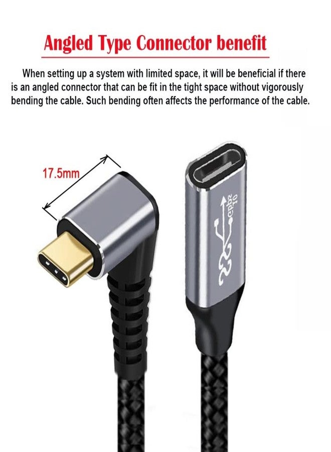CY Cable Up Down Angled USB-C USB 3.1 Type C Male to Female Extension Data Cable 10Gbps 100W Sleeve Compatible with iPhone 15 Laptop (100cm) - Image 3