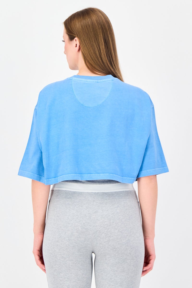 adidas Originals Women Sportswear Fit Short Sleeve Outdoor Crop Top, Blue - Image 3