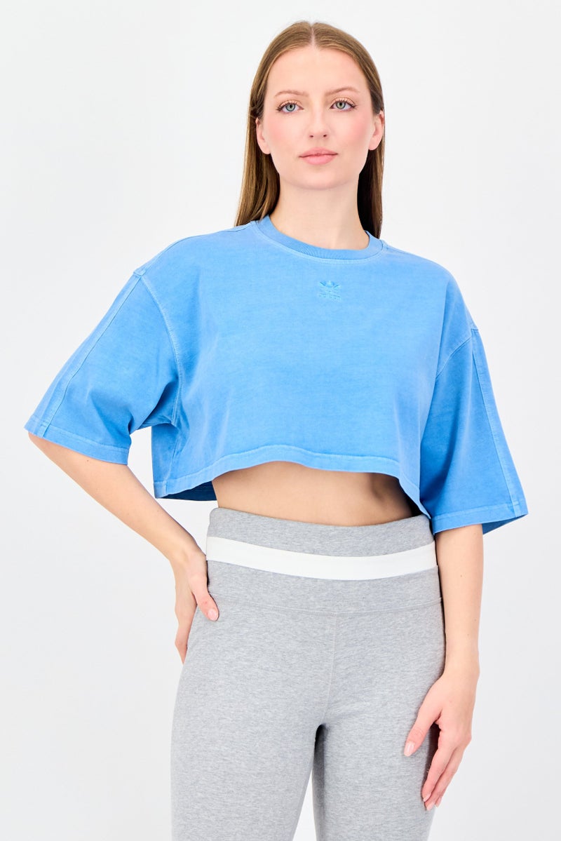 adidas Originals Women Sportswear Fit Short Sleeve Outdoor Crop Top, Blue - Image 1