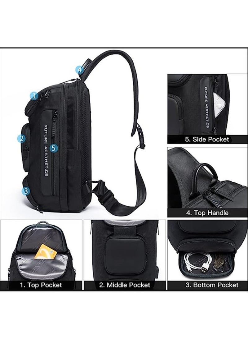 BANGE حقيبة سلاينغ، حقيبة صدر للرجال مقاومة للماء، حقائب كتف، حقيبة سلاينغ عبر الجسم للرجال - Image 3