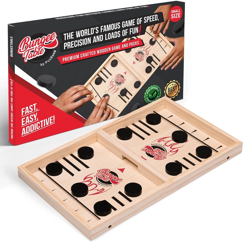 Bungee Table Fast Sling Puck Game - Test Your Speed and Accuracy with This Fast-Paced Wooden Air Hockey Board Game - Guaranteed Fun for Family Night or Friends Party - Image 1