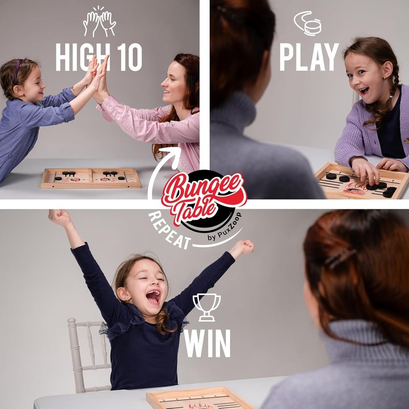 Bungee Table Fast Sling Puck Game - Test Your Speed and Accuracy with This Fast-Paced Wooden Air Hockey Board Game - Guaranteed Fun for Family Night or Friends Party - Image 2